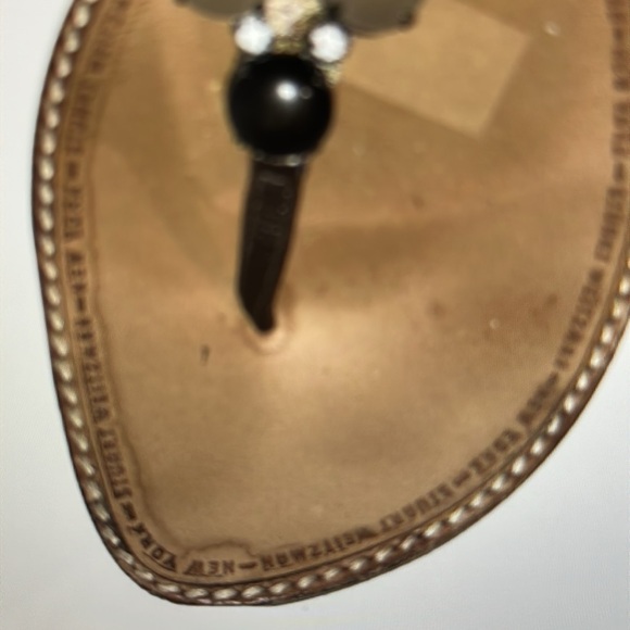 STUART WEITZMAN flat rhinestone jewels sandal brass leather thong slip on EUC - Picture 13 of 16